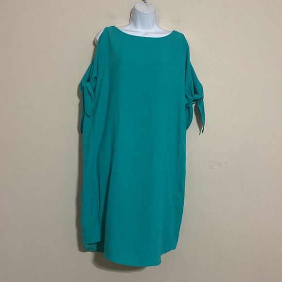 Gibson Latimer Teal Cold Shoulder Dress shift women M event casual vacation Y2K - Picture 6 of 11